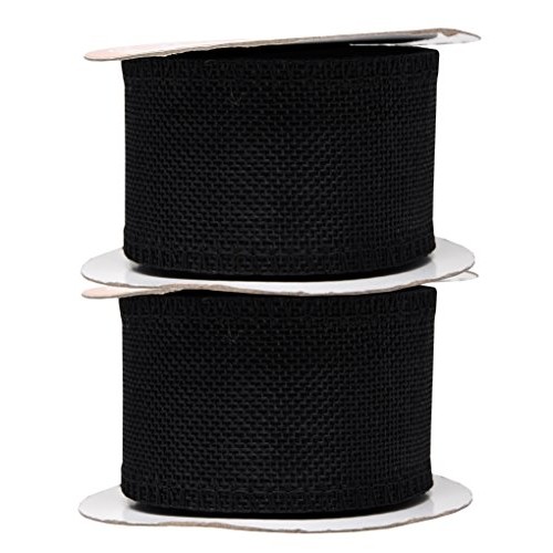 Black Burlap Ribbon 2 Inch 2 Rolls 20 Yards Unwired Rustic Jute Ri...