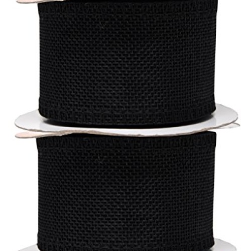 Black Burlap Ribbon 2 Inch 2 Rolls 20 Yards Unwired Rustic Jute Ri...
