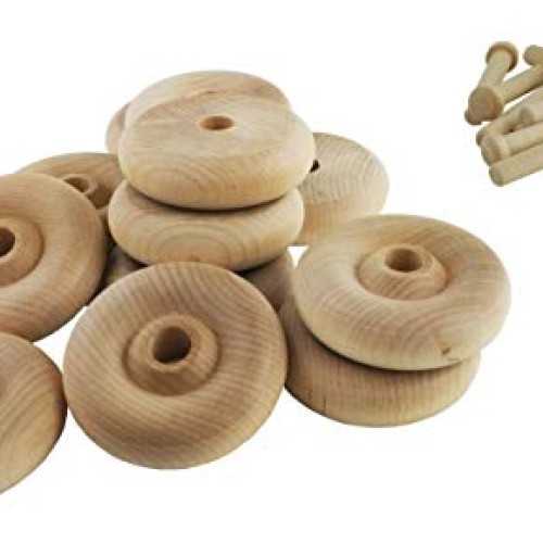 Wood Wheels - 24 Pack with Free Axle Pegs - Made in USA 2 Diameter