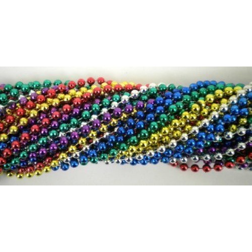 33 Inch 07mm Round Metallic 6 Color Mardi Gras Beads - 6 Dozen 72...