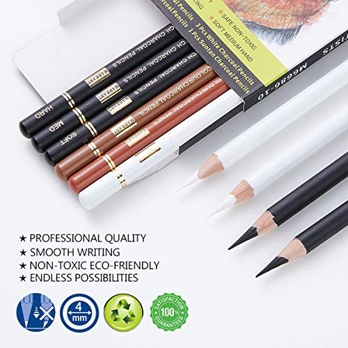 Professional Charcoal Pencils Drawing Set - MARKART 10 Pieces Soft...