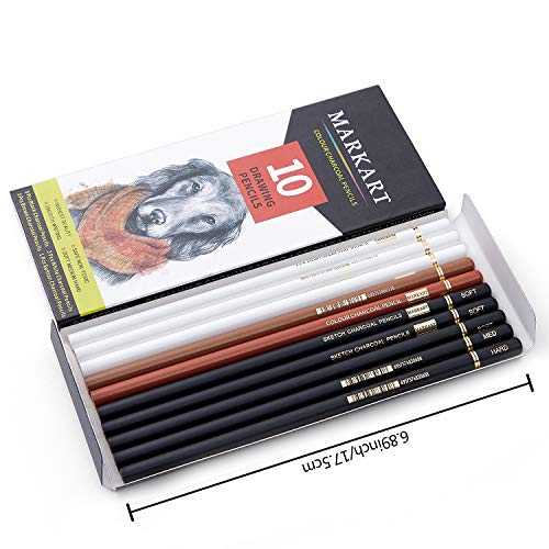 Professional Charcoal Pencils Drawing Set - MARKART 10 Pieces Soft...