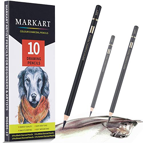Professional Charcoal Pencils Drawing Set - MARKART 10 Pieces Soft...