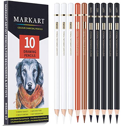 Professional Charcoal Pencils Drawing Set - MARKART 10 Pieces Colo...