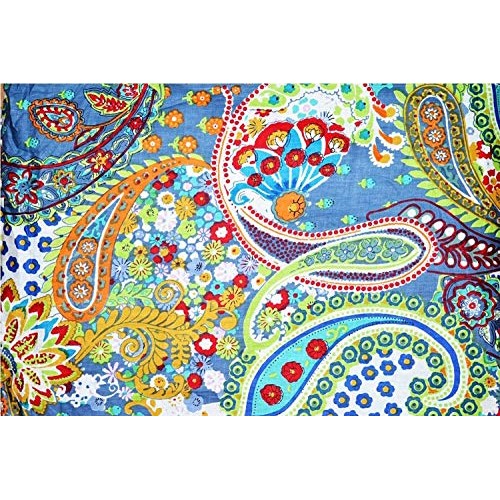 Traditional Indian 100% Pure Cotton Fabric Paisley Print Leaf Flow...