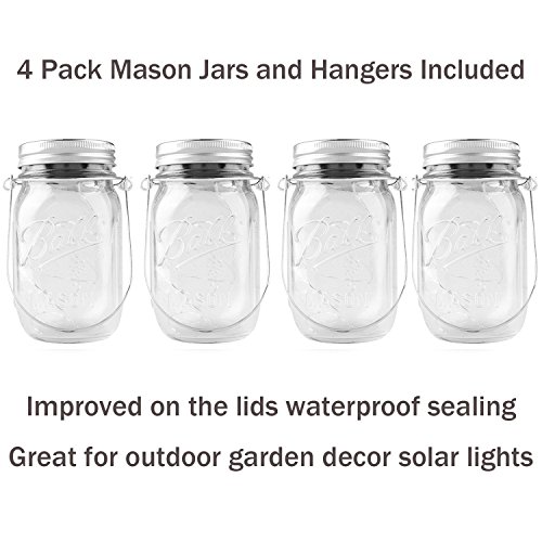 Solar Lanterns Mason Jar Hanging Lights,4 Pack 30 LED Lights Strin...