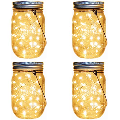 Solar Lanterns Mason Jar Hanging Lights,4 Pack 30 LED Lights Strin...
