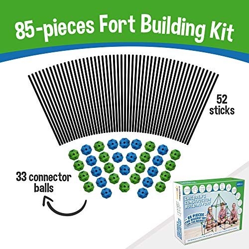 Construction Fort Building Kit - 85 Pieces with Storage Bag - Blue...