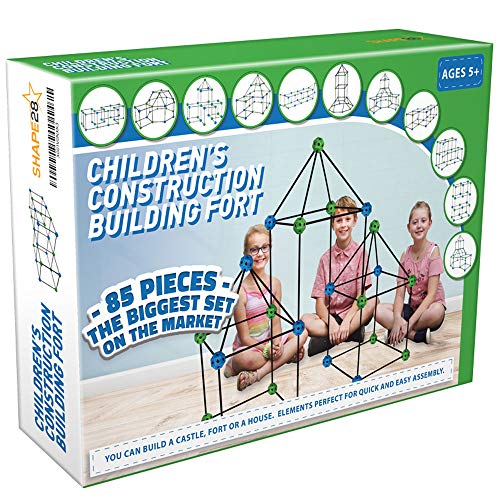 Construction Fort Building Kit - 85 Pieces with Storage Bag - Blue...