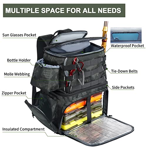 Fishing Tackle Backpack with Cooler, MATEIN Large Fishing Bag with...