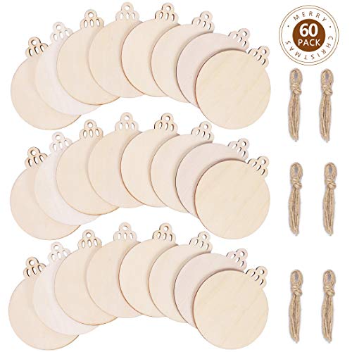 Max Fun 60PCS 3.5 DIY Wooden Christmas Ornaments Unfinished Predr...