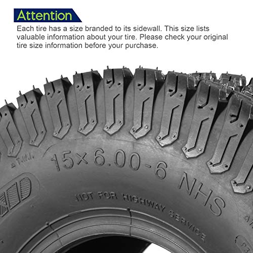 Set of 4 Lawn Mower Turf Tires 15x6-6 Front & 18x9.5-8 Rear Tracto...