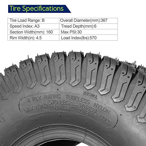Set of 4 Lawn Mower Turf Tires 15x6-6 Front & 18x9.5-8 Rear Tracto...