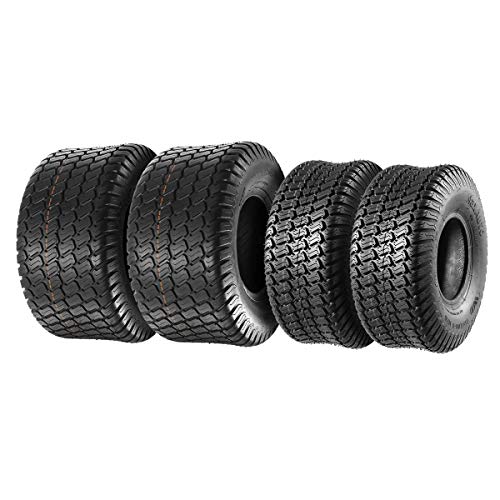 Set of 4 Lawn Mower Turf Tires 15x6-6 Front & 18x9.5-8 Rear Tracto...