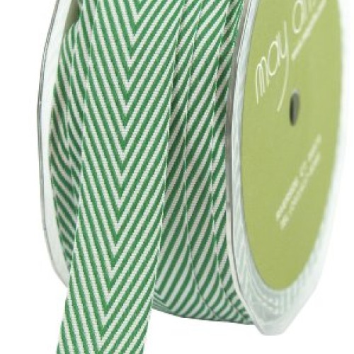 May Arts 3/4-Inch Wide Ribbon, Green Twill with Chevron Stripes