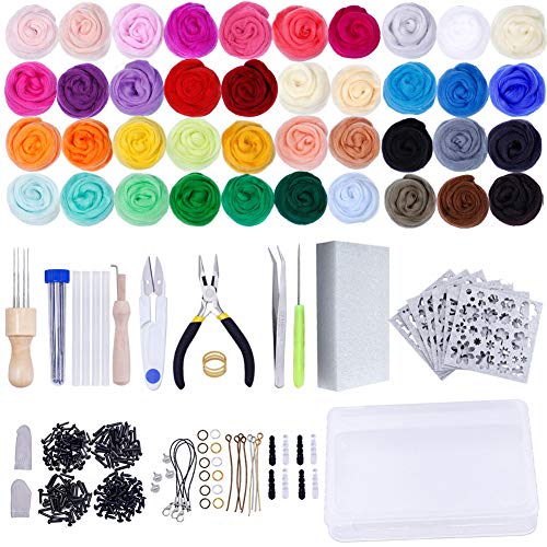 Needle Felting Kit,Wool Roving 40 Colors Set,Needle Felting Starte...