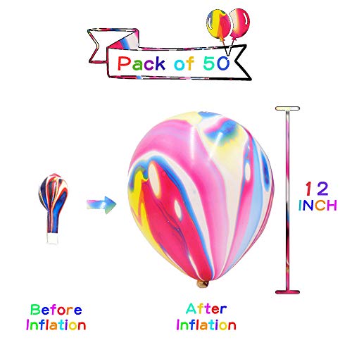 Mayen 50 Pcs 12 Inches Tie Dye Balloons, Rainbow Agate Marble Late...