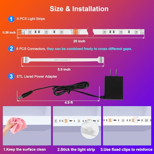maylit 8 PCS RGB Under Cabinet Lighting Kit, App and Remote Contro...