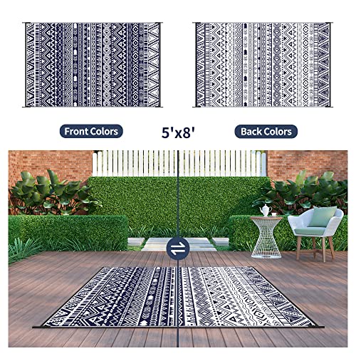 MCOW Outdoor Rug Waterproof 5x8 for Patio Clearance, Reversible ...