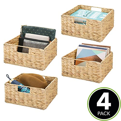 mDesign Woven Hyacinth Storage Bin Basket Organizer with Handles f...