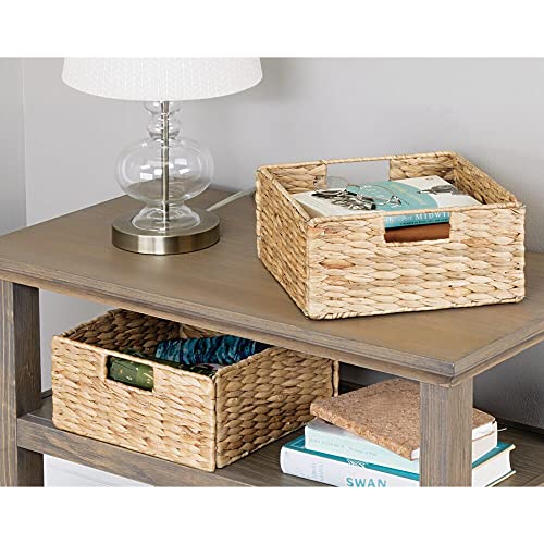 mDesign Woven Hyacinth Storage Bin Basket Organizer with Handles f...