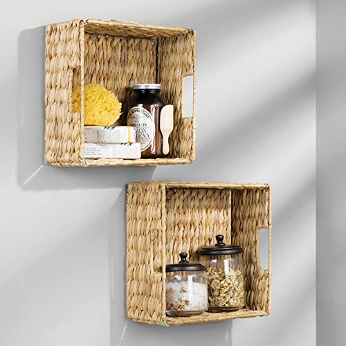 mDesign Woven Hyacinth Storage Bin Basket Organizer with Handles f...