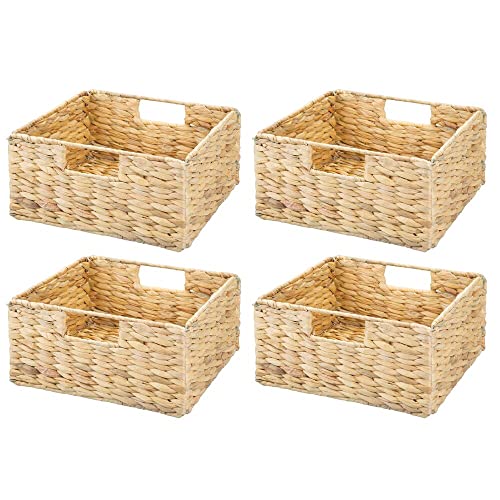 mDesign Woven Hyacinth Storage Bin Basket Organizer with Handles f...