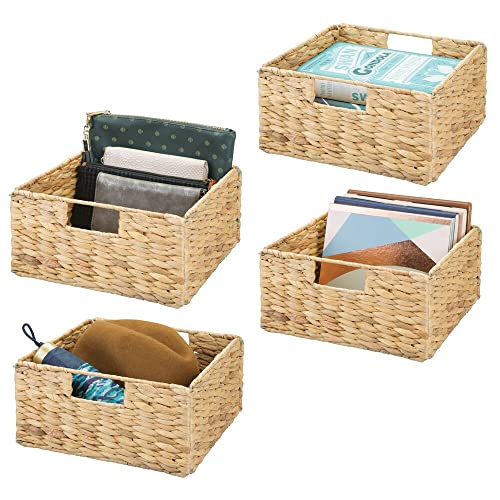 mDesign Woven Hyacinth Storage Bin Basket Organizer with Handles f...