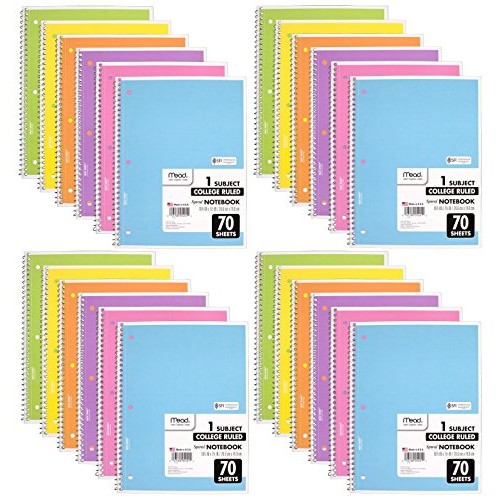 Mead Spiral Notebook, 24 Pack of 1-Subject College Ruled Spiral Bo...