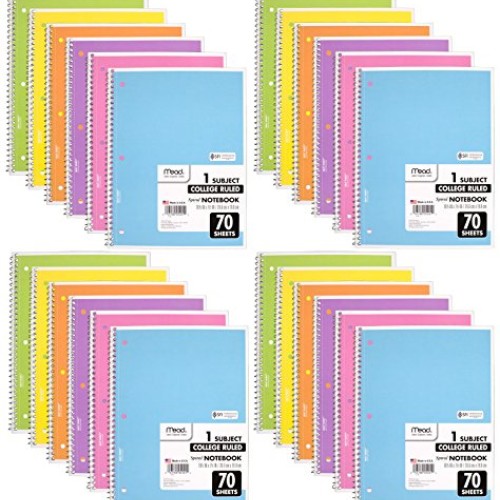 Mead Spiral Notebook, 24 Pack of 1-Subject College Ruled Spiral Bo...