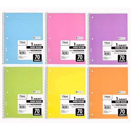 Mead Spiral Notebook, 24 Pack of 1-Subject Wide Ruled Spiral Bound...