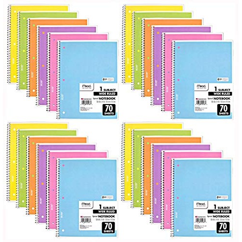Mead Spiral Notebook, 24 Pack of 1-Subject Wide Ruled Spiral Bound...