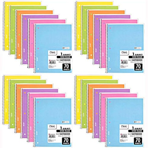 Mead Spiral Notebook, 24 Pack of 1-Subject Wide Ruled Spiral Bound...