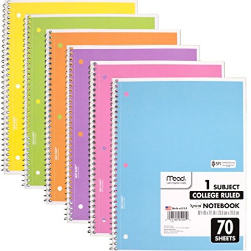 Mead Spiral Notebook, 6 Pack of 1-Subject College Ruled Spiral Bou...