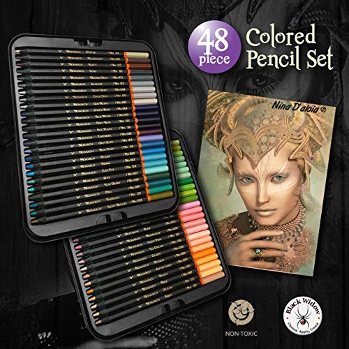 Black Widow Monarch Colored Pencils For Adults - 48 Coloring Penci...