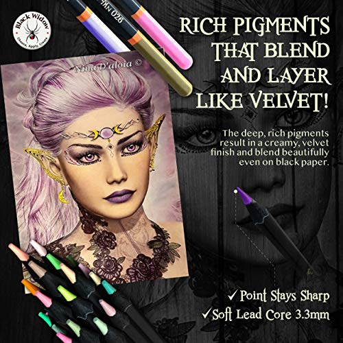 Black Widow Monarch Colored Pencils For Adults - 48 Coloring Penci...