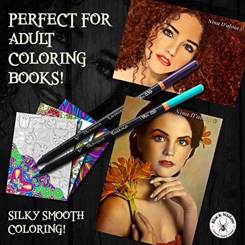 Black Widow Monarch Colored Pencils For Adults - 48 Coloring Penci...