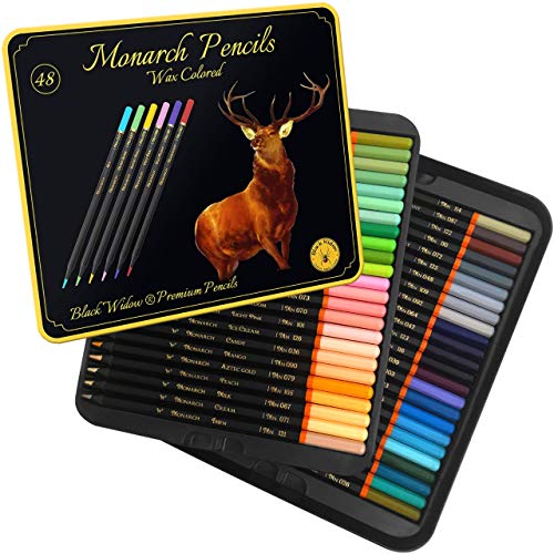 Black Widow Monarch Colored Pencils For Adults - 48 Coloring Penci...
