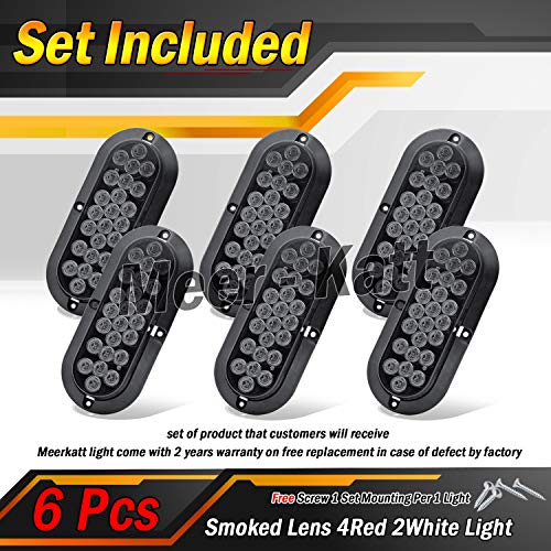 Meerkatt Pack of 6 6 Inch Oval Smoked Lens 4 Red + 2 White LED T...