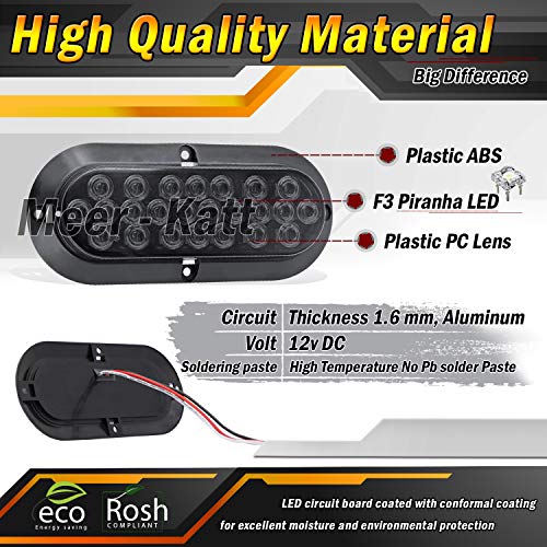 Meerkatt Pack of 6 6 Inch Oval Smoked Lens 4 Red + 2 White LED T...