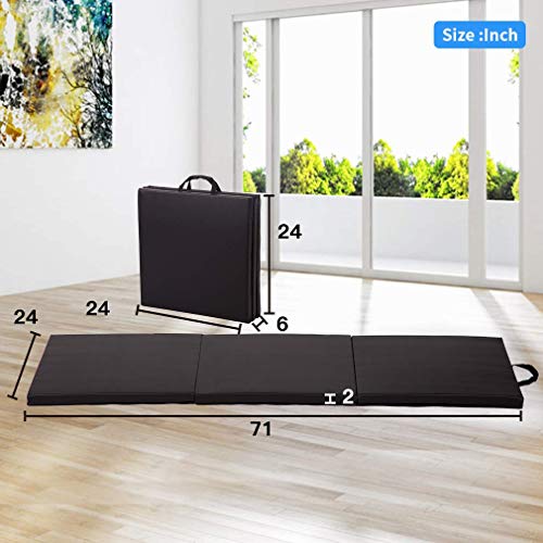 Meet perfect 2’x6’x 2’ Tri-Fold Yoga Mat, Folding Extra Thick Exer...