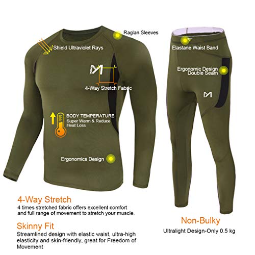 Men’s Thermal Underwear Set, Sport Long Johns Base Layer for Male,...