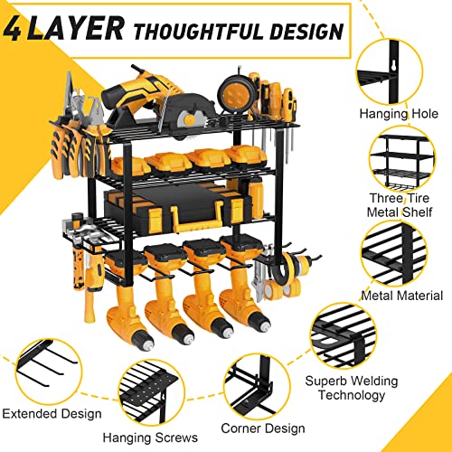 Mefirt Power Tool Organizer, Drill Holder Wall Mount, 4 Layer Heav...