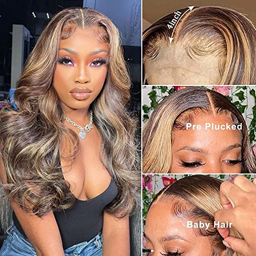 MEGALOOK Highlight Ombre 13x4 Transparent Lace Front Wigs Human Ha...