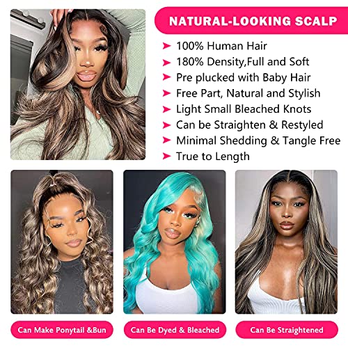 MEGALOOK Highlight Ombre 13x4 Transparent Lace Front Wigs Human Ha...