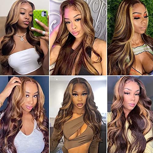 MEGALOOK Highlight Ombre 13x4 Transparent Lace Front Wigs Human Ha...