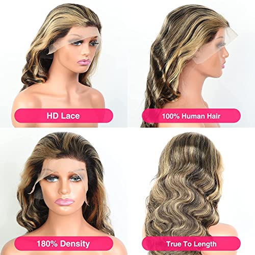 MEGALOOK Highlight Ombre 13x4 Transparent Lace Front Wigs Human Ha...