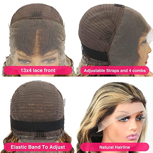 MEGALOOK Highlight Ombre 13x4 Transparent Lace Front Wigs Human Ha...