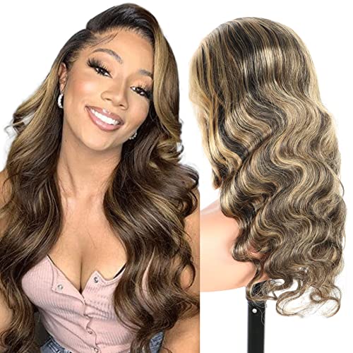 MEGALOOK Highlight Ombre 13x4 Transparent Lace Front Wigs Human Ha...