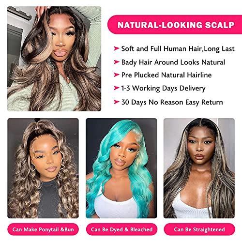 MEGALOOK Highlight Ombre 13x4 Transparent Lace Front Wigs Human Ha...